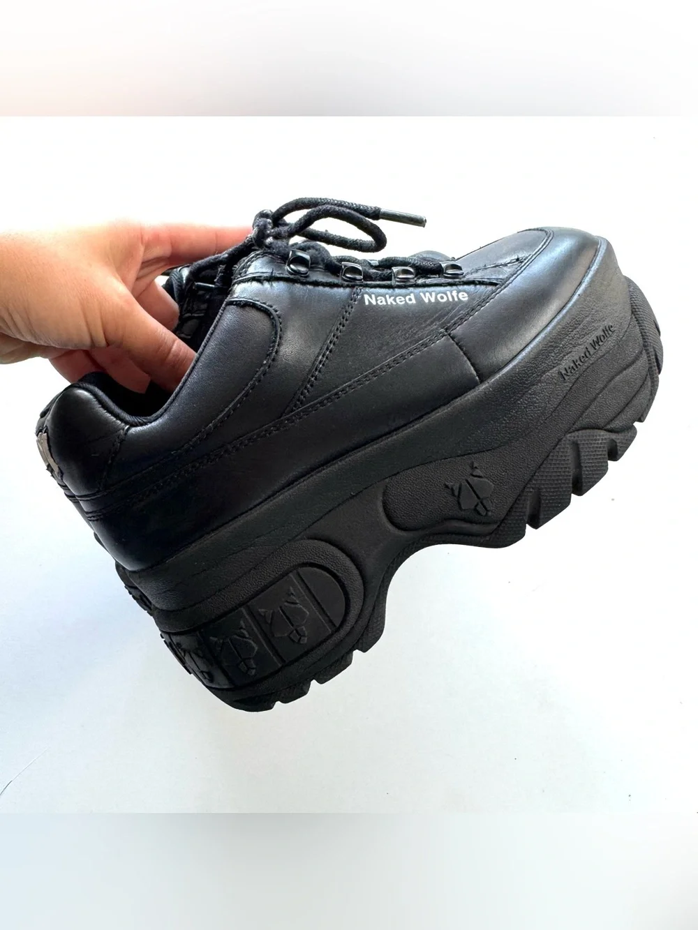 Naked Wolfe Sporty Chunky Sneakers Black Leather Platform Shoes Womens US 5 Goth